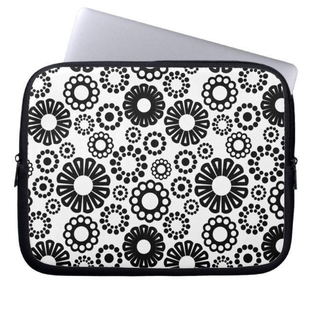 Zwarte en witte laptophoes laptop sleeve (Voorkant)