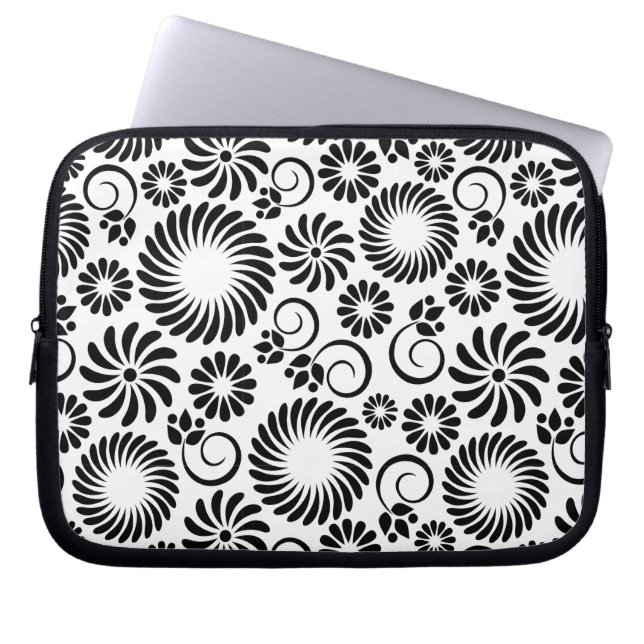 zwarte en witte laptophoes laptop sleeve (Voorkant)