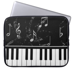 Zwarte en witte laptophoes met piano-muziek laptop sleeve