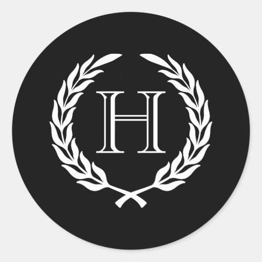 Zwarte en witte laurierkrans ronde sticker (Voorkant)