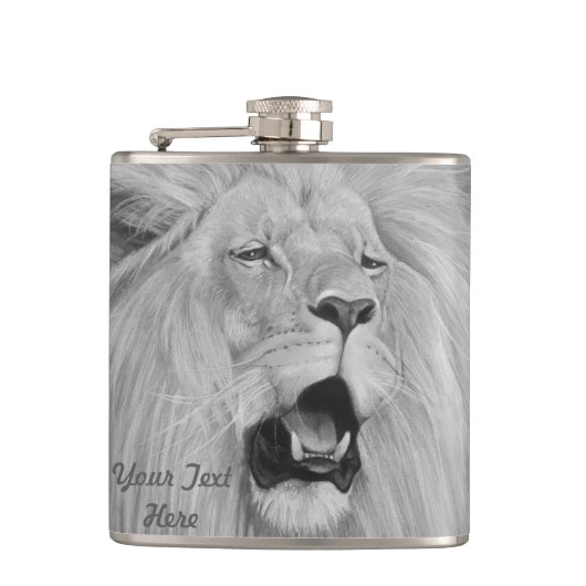 zwarte en witte leeuw die het wild van grote katte heupfles (Voorkant)