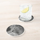 Zwarte en witte leeuw - Wilde dieren Zandsteen Onderzetter (Zijkant)