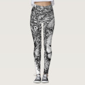 Zwarte en witte leeuwenlijnkunst leggings (Voorkant)