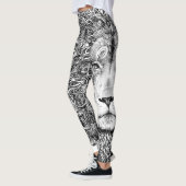 Zwarte en witte leeuwenlijnkunst leggings (Links)