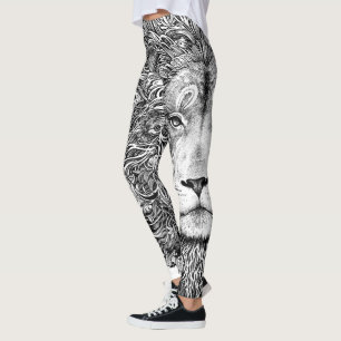 Zwarte en witte leeuwenlijnkunst leggings