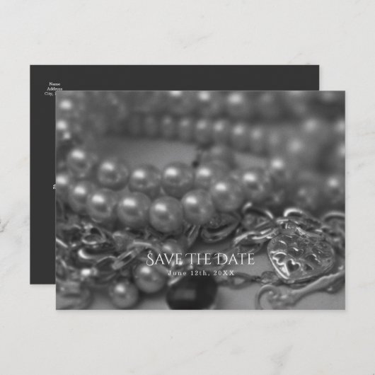 zwarte en witte legante parels Sla de datum op Aankondigingskaart (Voorkant / Achterkant)