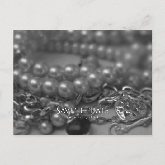 zwarte en witte legante parels Sla de datum op Aankondigingskaart (Voorkant)