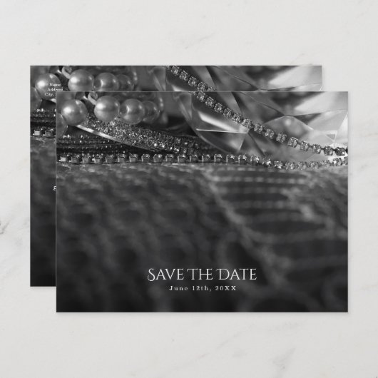 zwarte en witte legante parels Sla de datum op Aankondigingskaart (Voorkant / Achterkant)