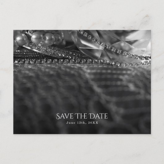 zwarte en witte legante parels Sla de datum op Aankondigingskaart (Voorkant)