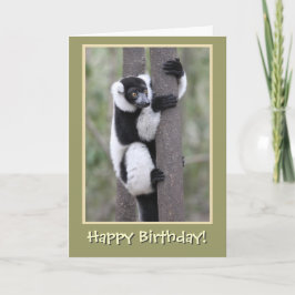 Zwarte en witte Lemur Happy Birthday Kaart