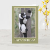 Zwarte en witte Lemur Happy Birthday Kaart (Gele Bloem)