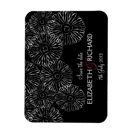 Zwarte en witte lentbloemen "Save the date" Magneet (Verticaal)