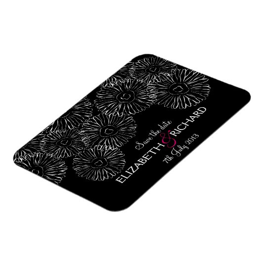 Zwarte en witte lentbloemen "Save the date" Magneet (Linkerzijde)
