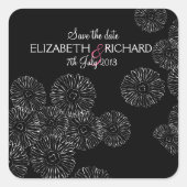 Zwarte en witte lentbloemen "Save the date" Vierkante Sticker (Voorkant)