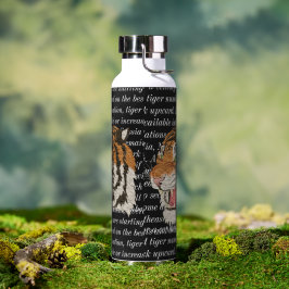 Zwarte en witte letter achtergrond Wild tiger Wood Waterfles