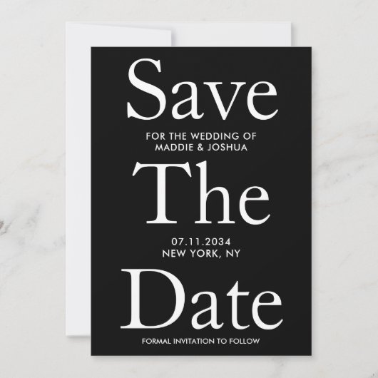 Zwarte en witte letters Modern sparen de Datum Save The Date (Voorkant)