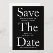 Zwarte en witte letters Modern sparen de Datum Save The Date (Voorkant / Achterkant)