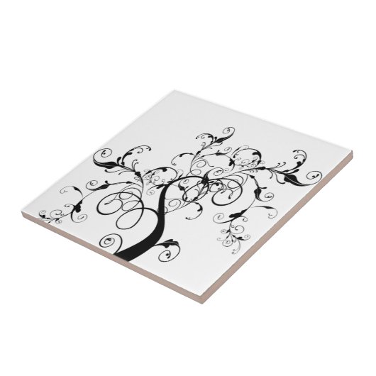 Zwarte en witte levensboom tegeltje (Zijkant)