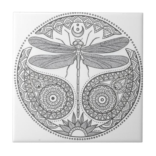 zwarte en witte libellen tegeltje (Voorkant)