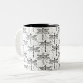 zwarte en witte libellen tweekleurige koffiemok (Voorkant links)