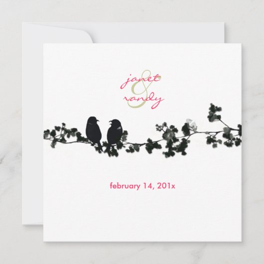 Zwarte en witte liefdesvogels kaart (Voorkant)