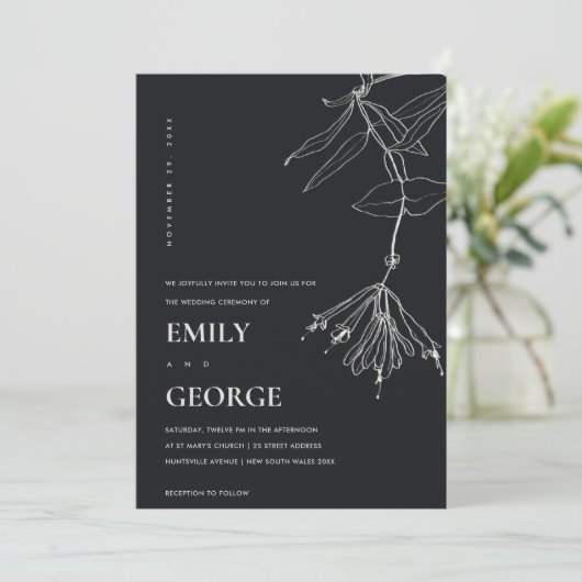 ZWARTE EN WITTE LIJN DIE FLORAL WEDDING DRAAGT INV BEDANKKAART (Staand voorkant)