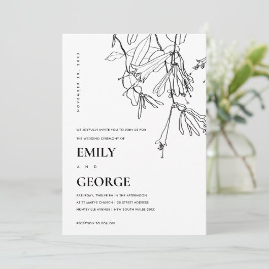 ZWARTE EN WITTE LIJN DIE FLORAL WEDDING DRAAGT INV BEDANKKAART (Staand voorkant)