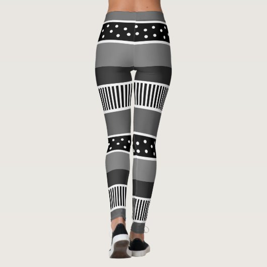 Zwarte en witte lijnen en Polka Dot Abstract Leggings (Achterkant)