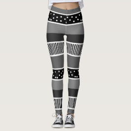Zwarte en witte lijnen en Polka Dot Abstract Leggings