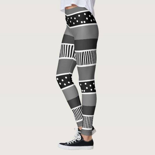 Zwarte en witte lijnen en Polka Dot Abstract Leggings (Links)
