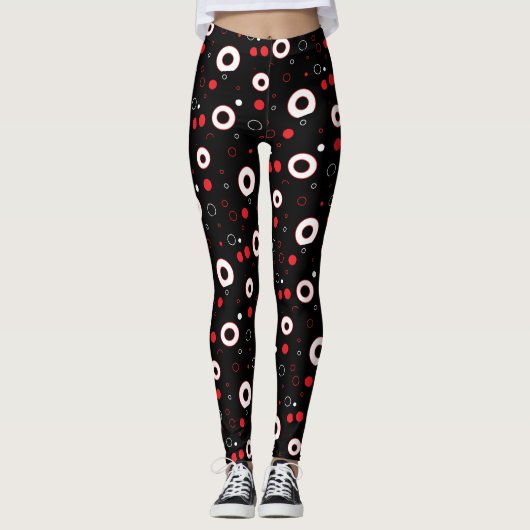 Zwarte en witte lijnen en Polka Dot Abstract Leggings (Voorkant)