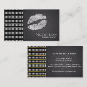 Zwarte en witte lijnen Modern Faux Silver Lips Bea Visitekaartje (Voorkant / Achterkant)