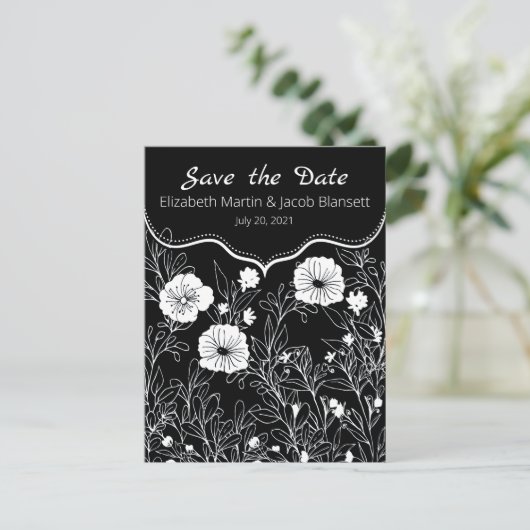 Zwarte en witte lijnkunst sparen de Datum Briefkaart (Staand voorkant)