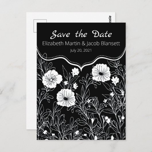 Zwarte en witte lijnkunst sparen de Datum Briefkaart (Voorkant / Achterkant)