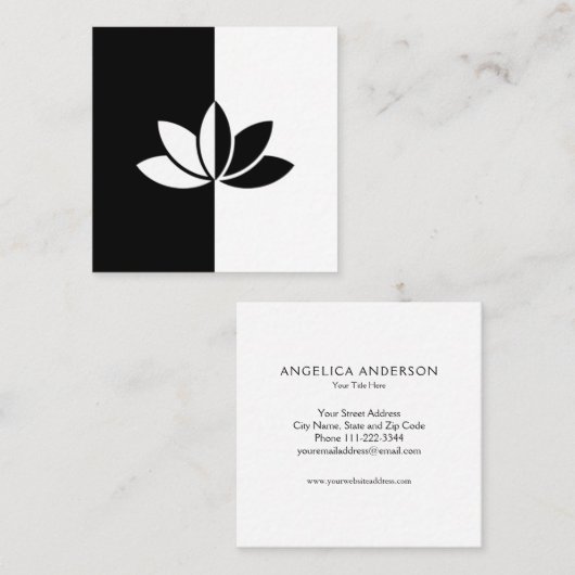 Zwarte en witte Lotus Flower Vierkante Visitekaartje (Voorkant / Achterkant)