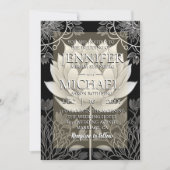 Zwarte en witte lotus huwelijksuitnodigingen kaart (Voorkant)