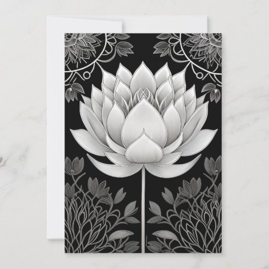 Zwarte en witte lotus huwelijksuitnodigingen kaart (Achterkant)