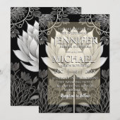 Zwarte en witte lotus huwelijksuitnodigingen kaart (Voorkant / Achterkant)