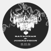 Zwarte en witte luchters bruiloft ronde sticker (Voorkant)