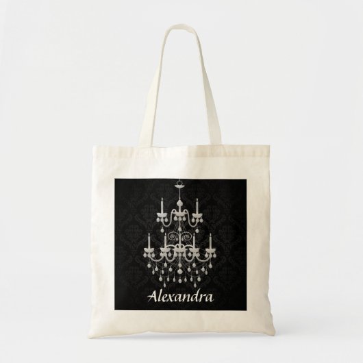 Zwarte en witte luchters Damask met aangepaste naa Tote Bag (Voorkant)