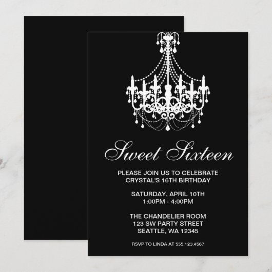 Zwarte en witte luchters Sweet Sixteen Birthday Kaart (Voorkant / Achterkant)