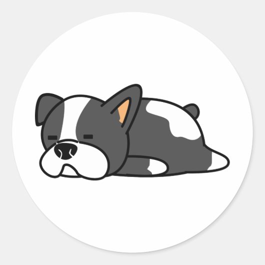 Zwarte en witte luie slaaphond ronde sticker (Voorkant)