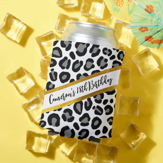 Zwarte en witte luipaard Girly Cheetah Aangepaste  Blikjeskoeler (Insitu Zomer)