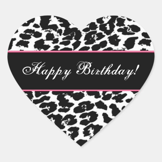Zwarte en witte luipaard Happy Birthday G561 Hart Sticker (Voorkant)