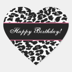 Zwarte en witte luipaard Happy Birthday G561 Hart Sticker