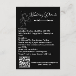 Zwarte en Witte Luxe Trouwdag Chic Kunstzinnig Kop Informatiekaartje