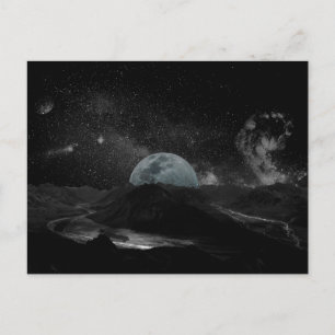 Zwarte en witte maan Night Sky Mountain Galaxy Pos Briefkaart