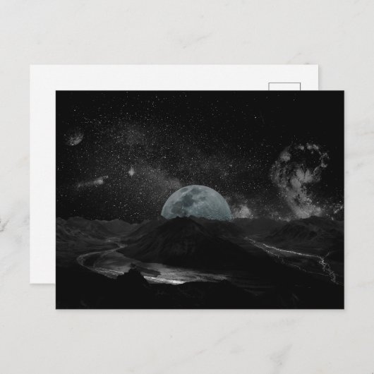 Zwarte en witte maan Night Sky Mountain Galaxy Pos Briefkaart (Voorkant / Achterkant)