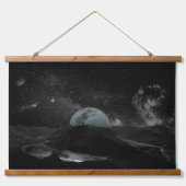 Zwarte en witte maan Night Sky Mountain Galaxy Pos Hangend Wandkleed (Voorkant)