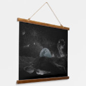 Zwarte en witte maan Night Sky Mountain Galaxy Pos Hangend Wandkleed (Gebogen)